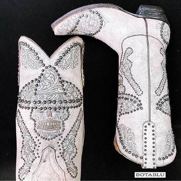 SOLD OLD GRINGO L&L Skull Studded Sombrero Pistol White Cowgirl Western Boots 8 - Picture 4 of 11